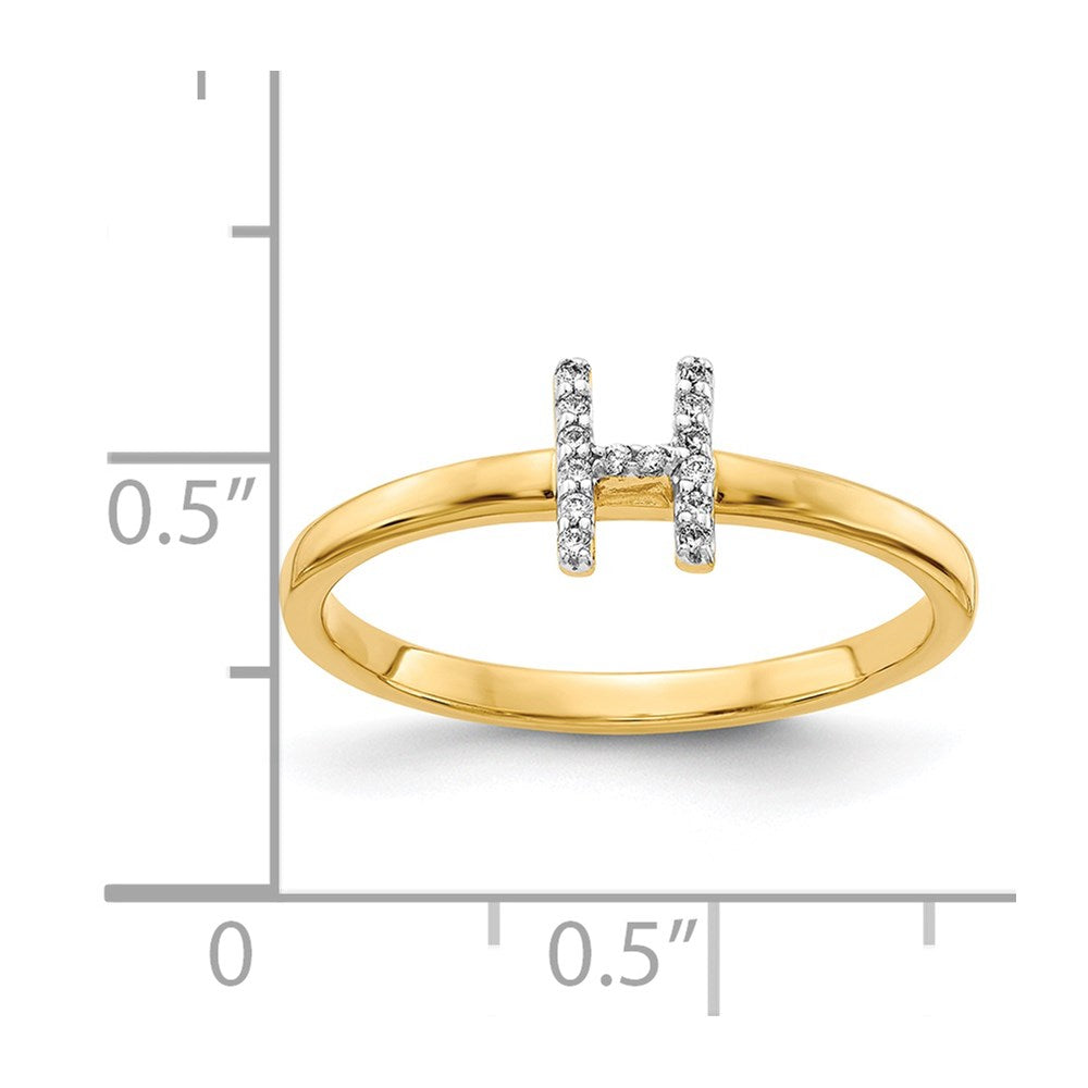 14K Gelbgold Ring mit natürlichem Diamant – Initial „H“