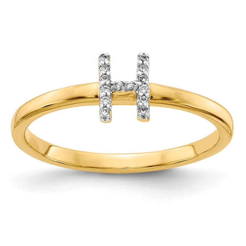 14K Gelbgold Ring mit natürlichem Diamant – Initial „H“
