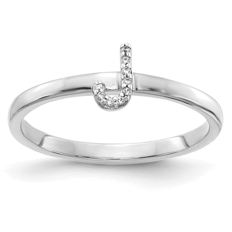 14K Weißgold Ring mit natürlichem Diamant – Initial „J“