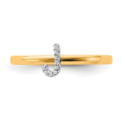 14K Gelbgold Ring mit natürlichem Diamant – Initiale "J"