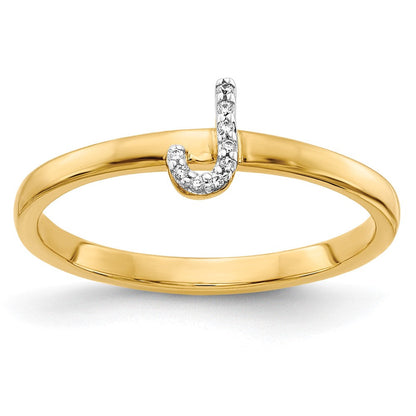 14K Gelbgold Ring mit natürlichem Diamant – Initiale "J"