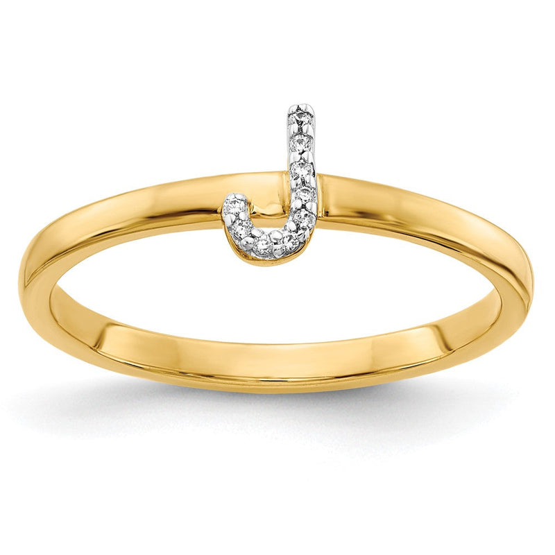 14K Gelbgold Ring mit natürlichem Diamant – Initiale "J"