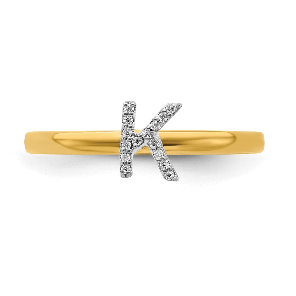 14K Gelbgold Ring mit natürlichem Diamant und Initiale „K“
