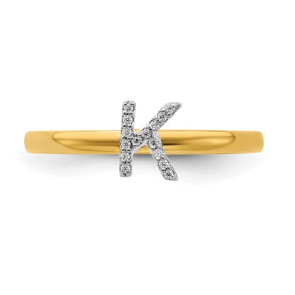 14K Gelbgold Ring mit natürlichem Diamant und Initiale „K“