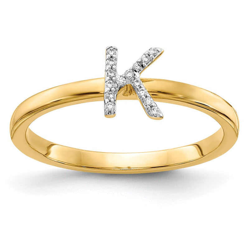 14K Gelbgold Ring mit natürlichem Diamant und Initiale „K“