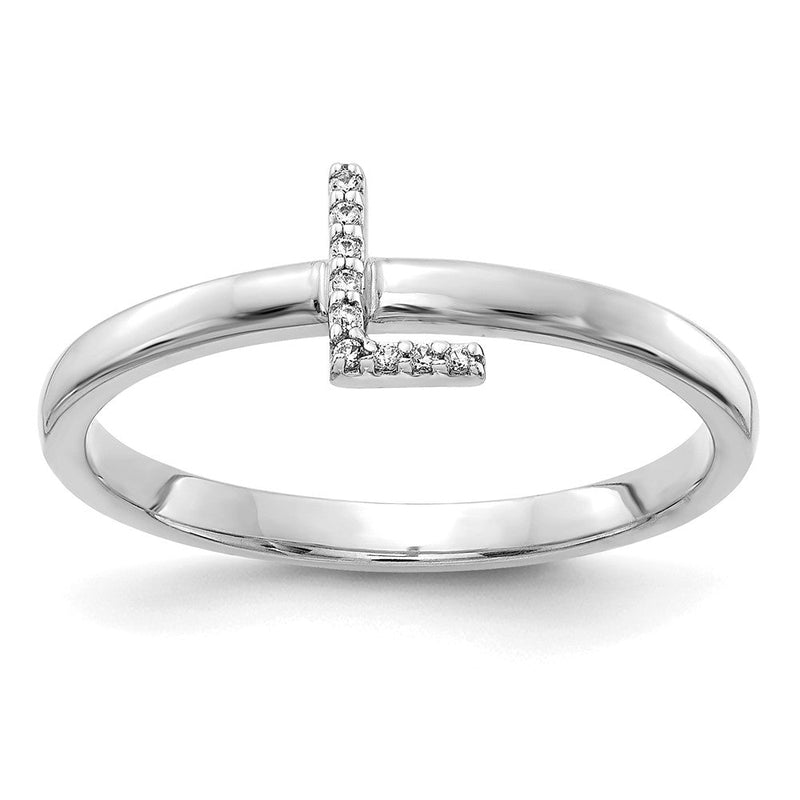 14K Weißgold Ring mit natürlichem Diamant, Initiale „L“