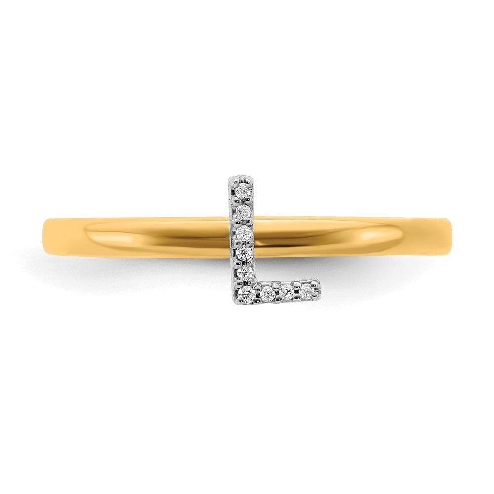 14K Gelbgold Ring mit Initiale L und natürlichen Diamanten