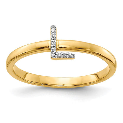 14K Gelbgold Ring mit Initiale L und natürlichen Diamanten