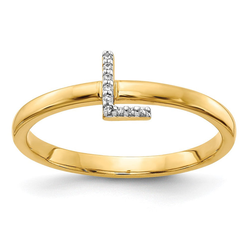 14K Gelbgold Ring mit Initiale L und natürlichen Diamanten
