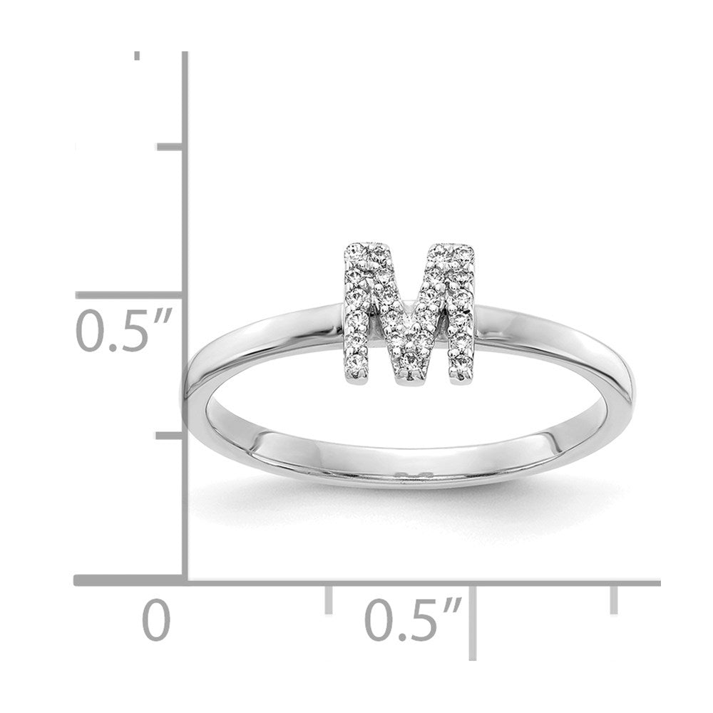 14K Weißgold Ring mit natürlichem Diamant, Initiale „M“