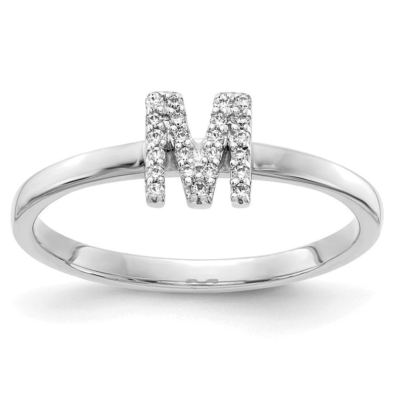 14K Weißgold Ring mit natürlichem Diamant, Initiale „M“