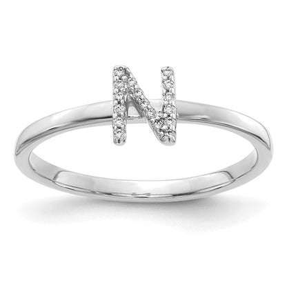 14K Weißgold Ring mit natürlichem Diamant und Initiale „N“