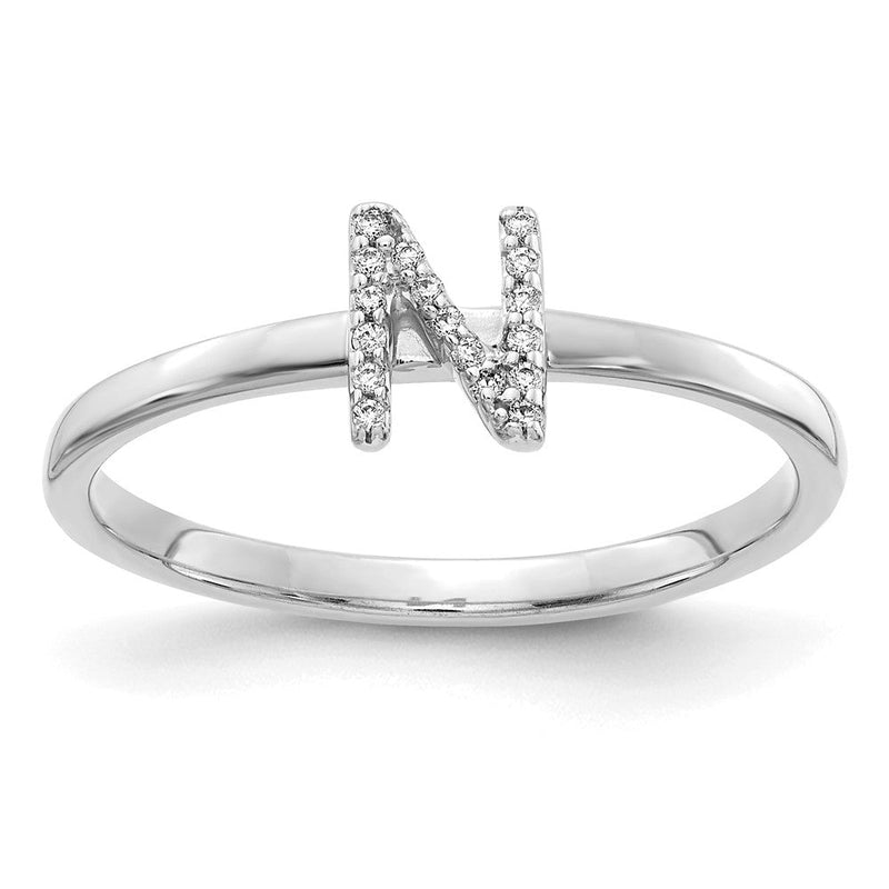 14K Weißgold Ring mit natürlichem Diamant und Initiale „N“