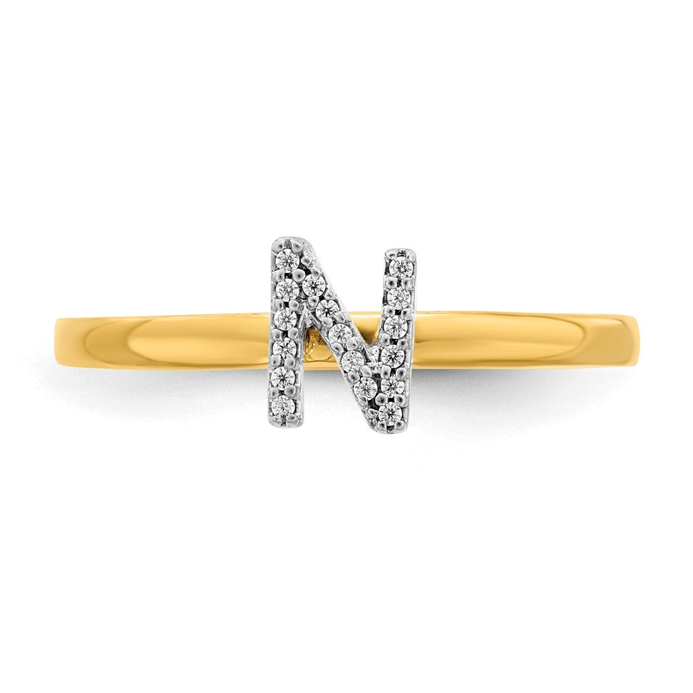 Initial-Ring „N" mit echten Diamanten aus 14K Gelbgold