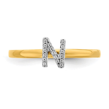 Initial-Ring „N" mit echten Diamanten aus 14K Gelbgold