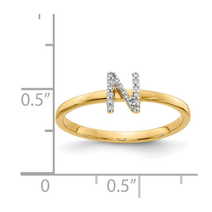 Initial-Ring „N" mit echten Diamanten aus 14K Gelbgold