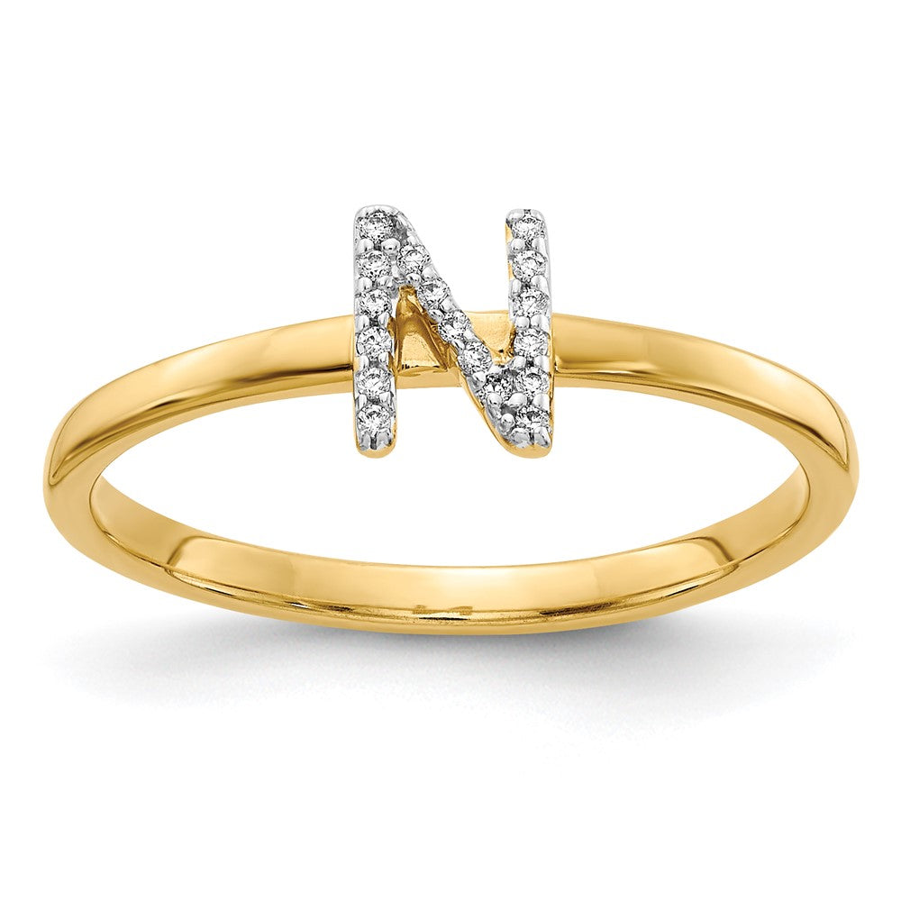 Initial-Ring „N" mit echten Diamanten aus 14K Gelbgold
