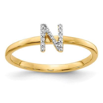 Initial-Ring „N" mit echten Diamanten aus 14K Gelbgold