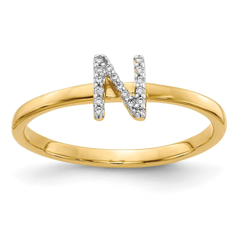 Initial-Ring „N" mit natürlichen Diamanten aus 14K Gelbgold