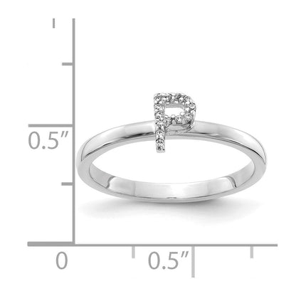 14K Weißgold Ring mit natürlichen Diamanten, Initiale „P“