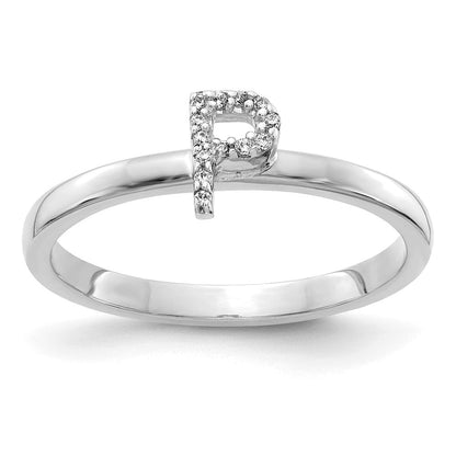 14K Weißgold Ring mit natürlichen Diamanten, Initiale „P“