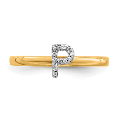 14K Gelbgold Ring mit natürlichem Diamant-Initialbuchstaben „P“
