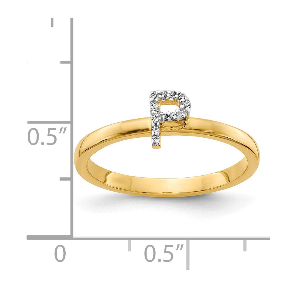 14K Gelbgold Ring mit natürlichem Diamant-Initialbuchstaben „P“