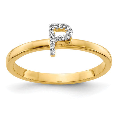 14K Gelbgold Ring mit natürlichem Diamant-Initialbuchstaben „P“