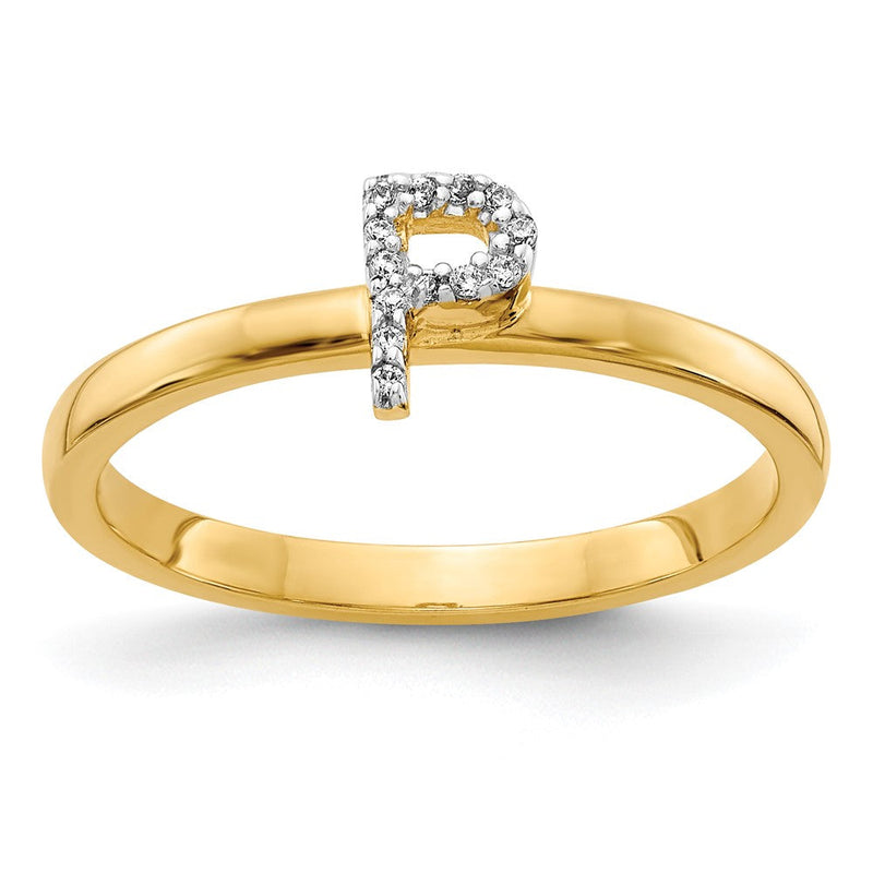 14K Gelbgold Ring mit natürlichem Diamant-Initialbuchstaben „P“