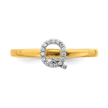 14K Gelbgold Initialring „Q" mit natürlichen Diamanten