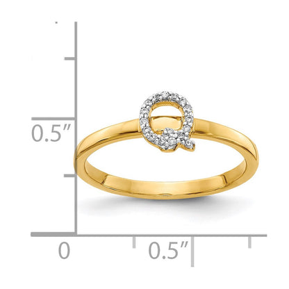 14K Gelbgold Initialring „Q" mit natürlichen Diamanten