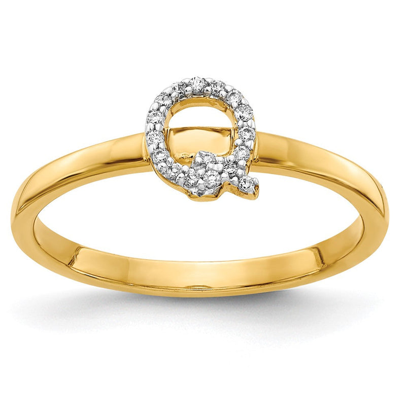 14K Gelbgold Initialring „Q" mit natürlichen Diamanten