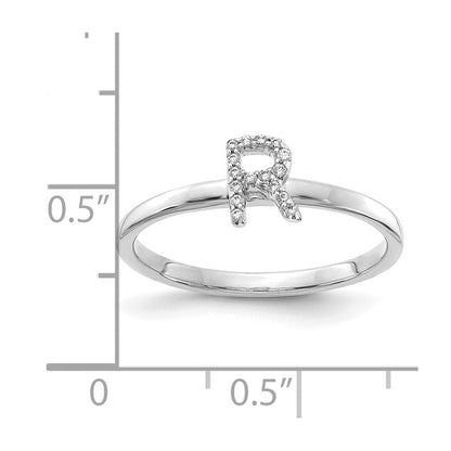 14K Weißgold Ring mit natürlichem Diamant-Initial „R“