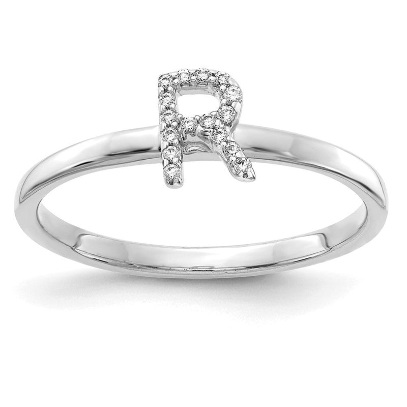 14K Weißgold Ring mit natürlichem Diamant-Initial „R“