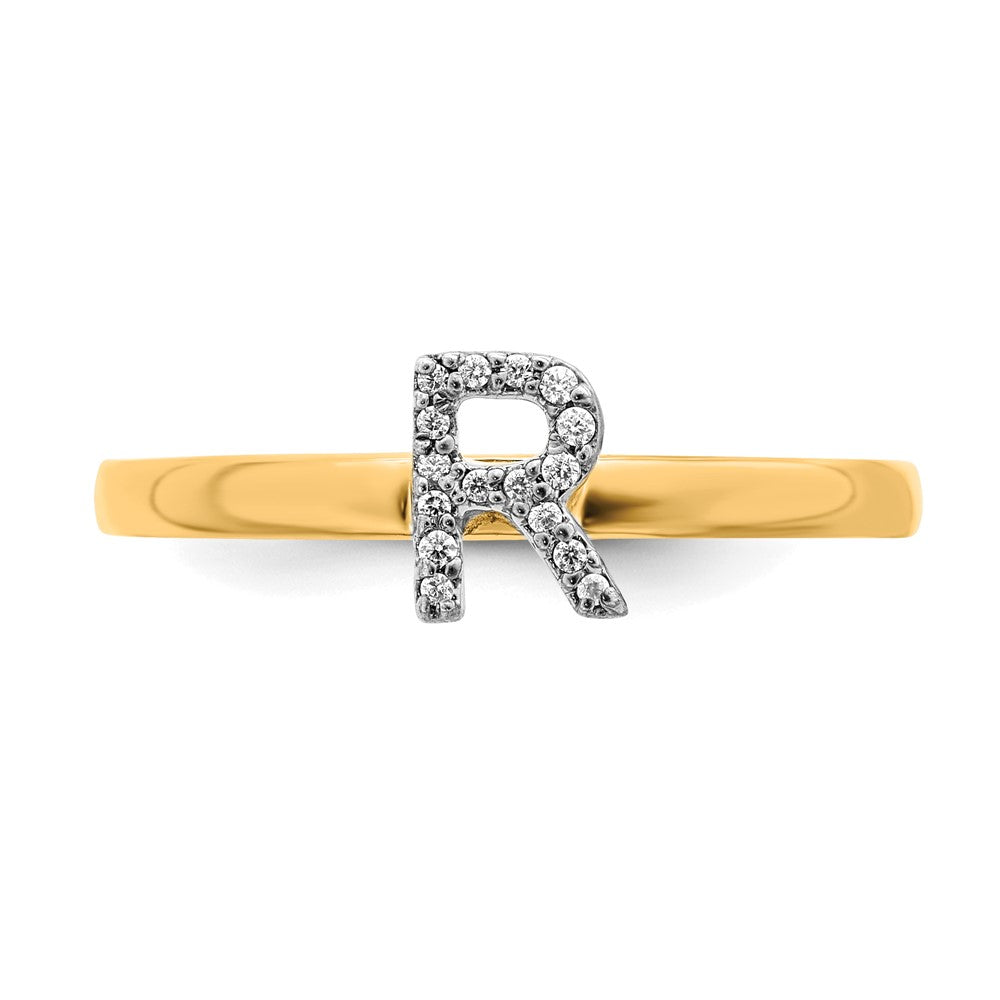 14K Gelbgold Ring mit natürlichem Diamant – Initiale „R“