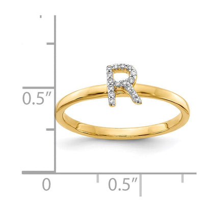 14K Gelbgold Ring mit natürlichem Diamant – Initiale „R“