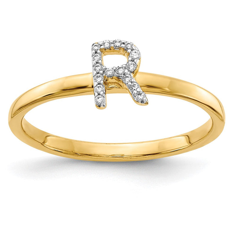 14K Gelbgold Ring mit natürlichem Diamant – Initiale „R“