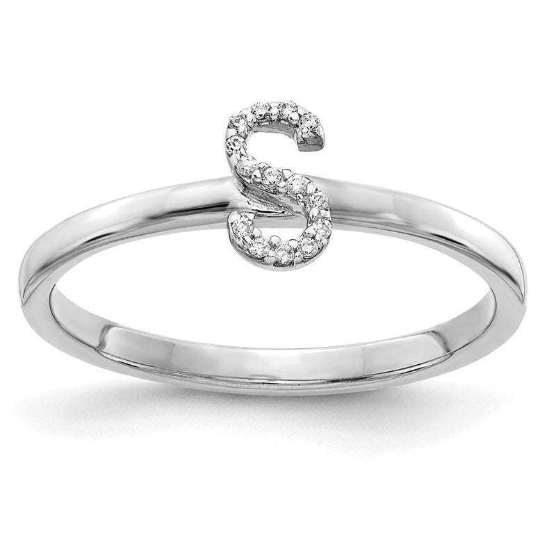14K Weißgold Ring mit natürlichem Diamant-Buchstaben „S“