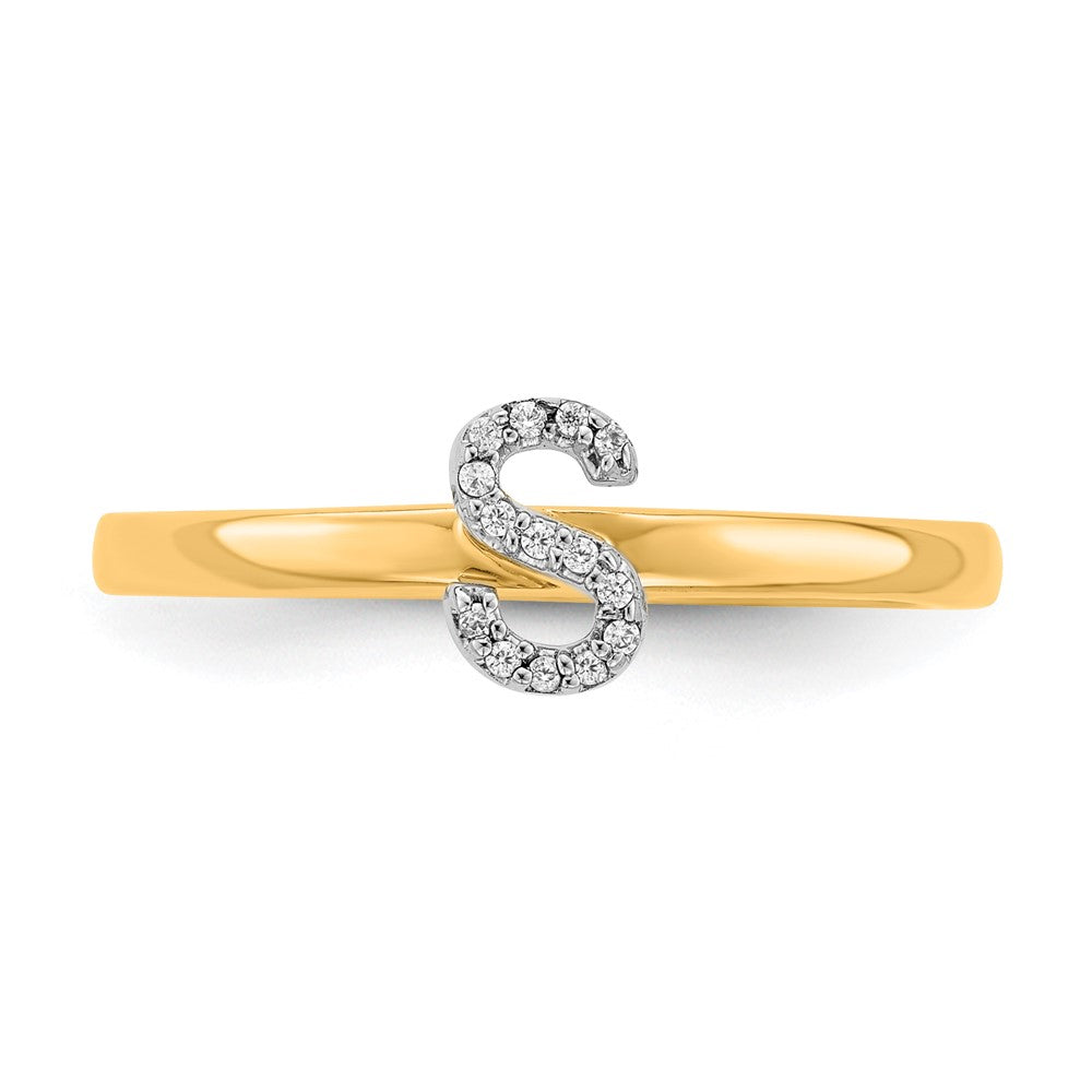 14K Gelbgold Ring mit natürlichem Diamant – Initiale „S“
