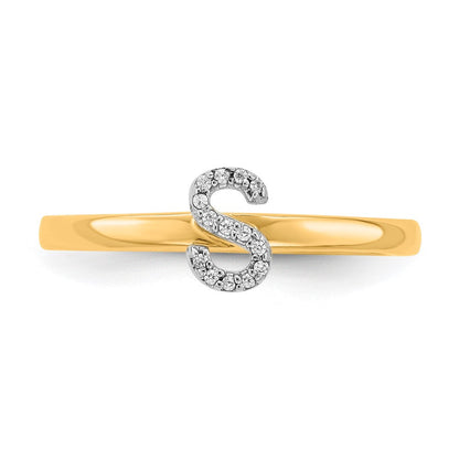 14K Gelbgold Ring mit natürlichem Diamant – Initiale „S“