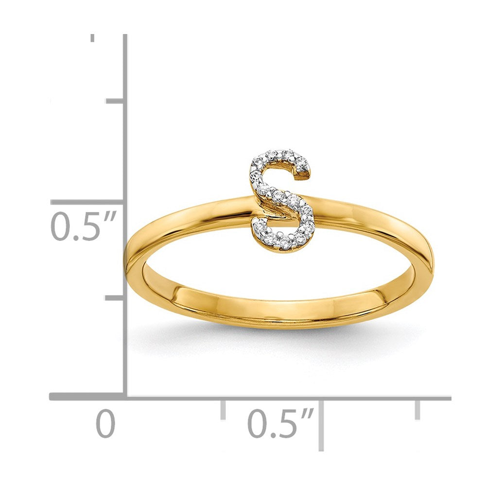 14K Gelbgold Ring mit natürlichem Diamant – Initiale „S“