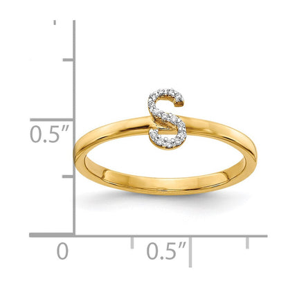 14K Gelbgold Ring mit natürlichem Diamant – Initiale „S“