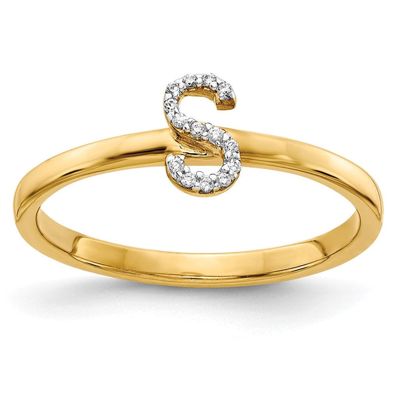 14K Gelbgold Ring mit natürlichem Diamant – Initiale „S“