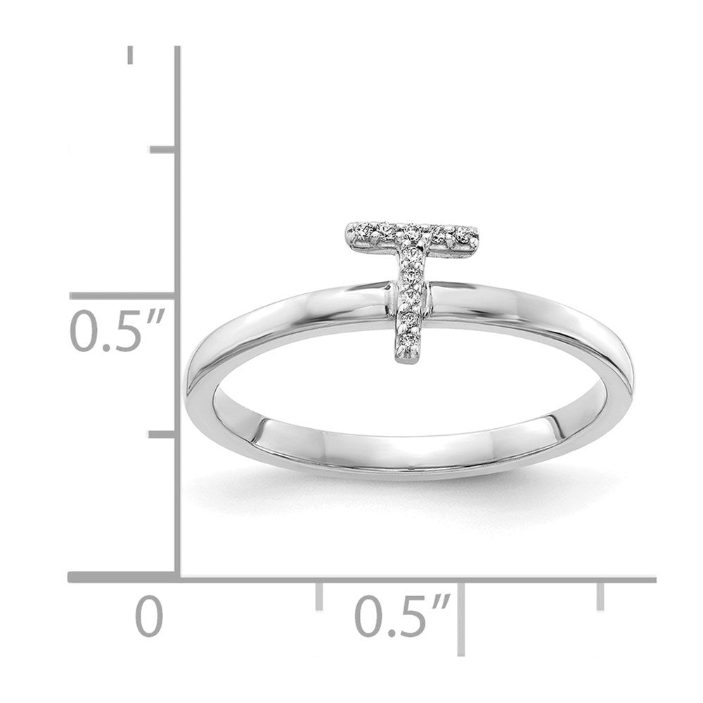 14K Weißgold Ring mit natürlichem Diamant – Initiale „T