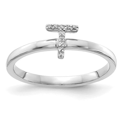 14K Weißgold Ring mit natürlichem Diamant – Initiale „T