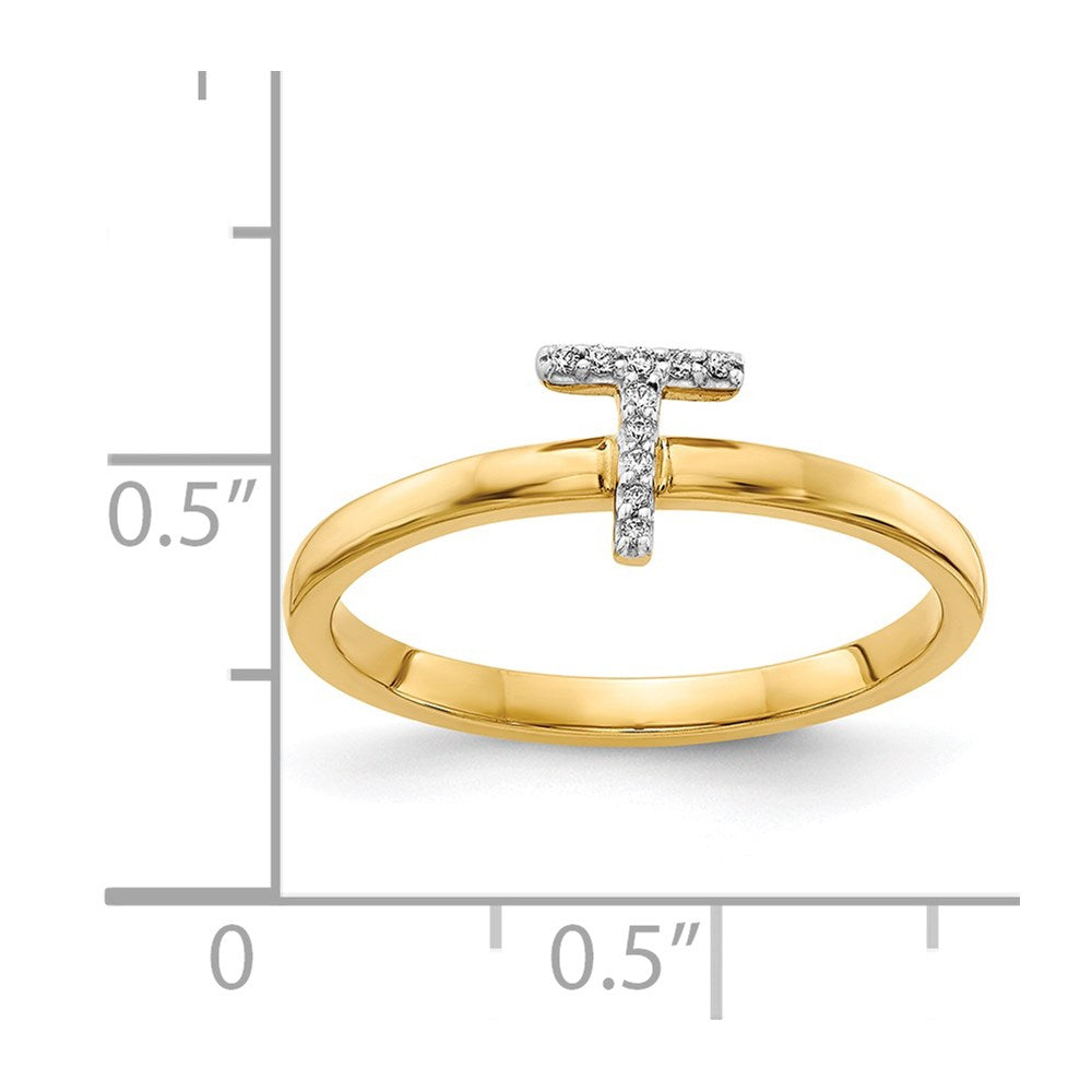 14K Gelbgold-Ring mit natürlichen Diamanten, Initiale T