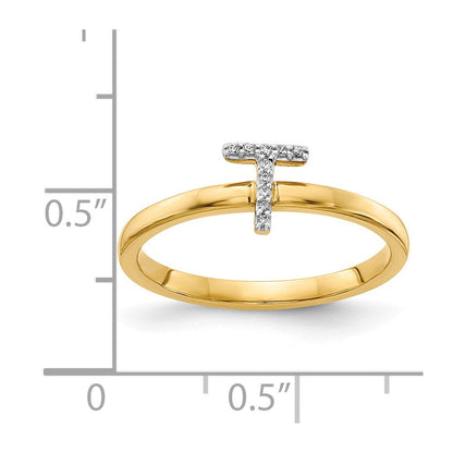 14K Gelbgold-Ring mit natürlichen Diamanten, Initiale T