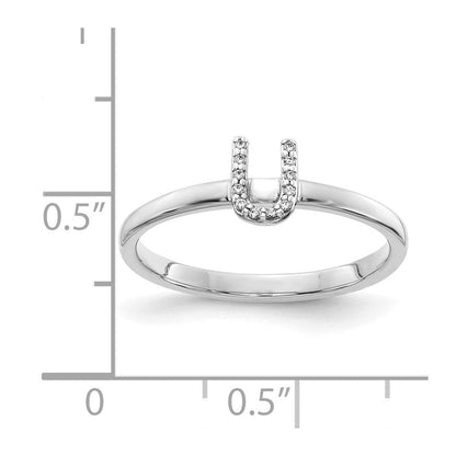 14K Weißgold Ring mit natürlichen Diamanten, Initiale U