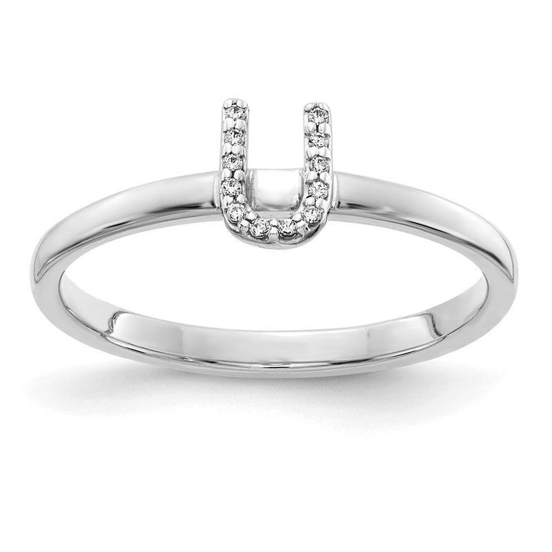 14K Weißgold Ring mit natürlichen Diamanten, Initiale U