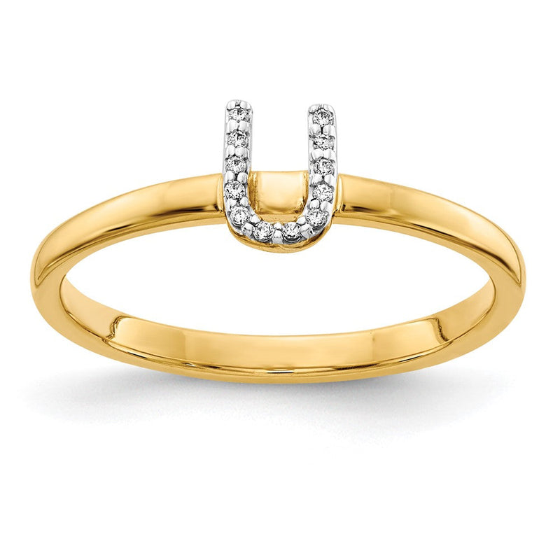 14K Gelbgold Ring mit natürlichem Diamant – Buchstabe „U“